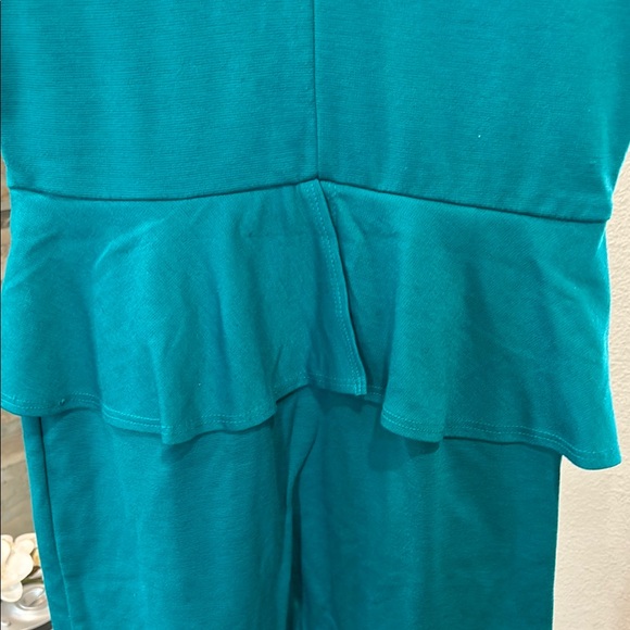 Timing Teal Sleeveless Ruffled Peplum A-line Midi Dress - Picture 4 of 5